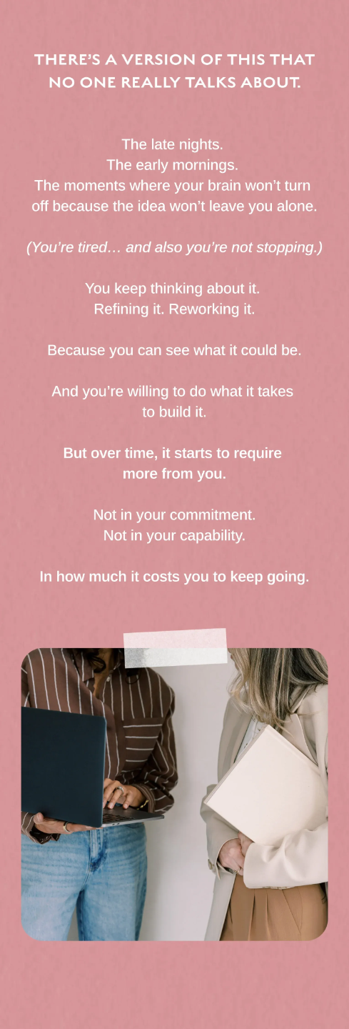 Mobile section from Brenda Terry Co. homepage about the emotional experience of building something meaningful, for growth-driven women in business navigating growth, pressure, and internal capacity