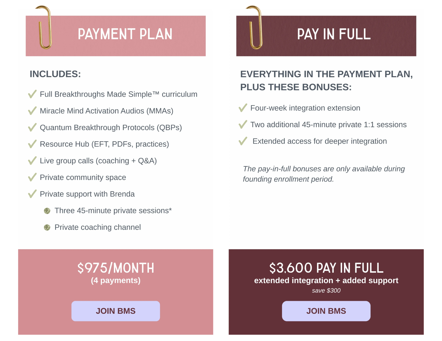 Breakthroughs Made Simple™ pricing options showing monthly payment plan and pay-in-full bonus for growth-driven women in business seeking capacity recalibration and sustainable results