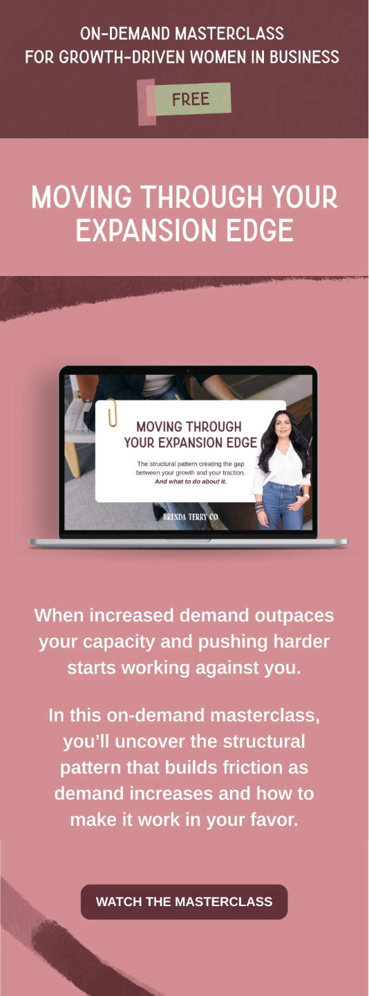 Mobile hero image for Moving Through Your Expansion Edge, a free on-demand masterclass for growth-driven women in business about navigating increased demand without pushing harder