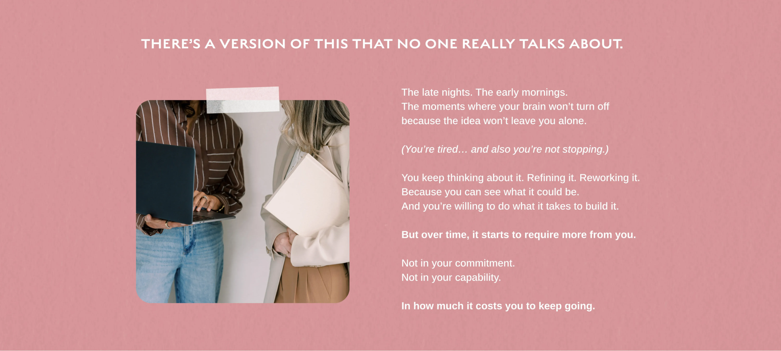 Brenda Terry Co. homepage section exploring the emotional reality of building something meaningful, for growth-driven women in business experiencing increased demand, internal capacity shifts, and expansion