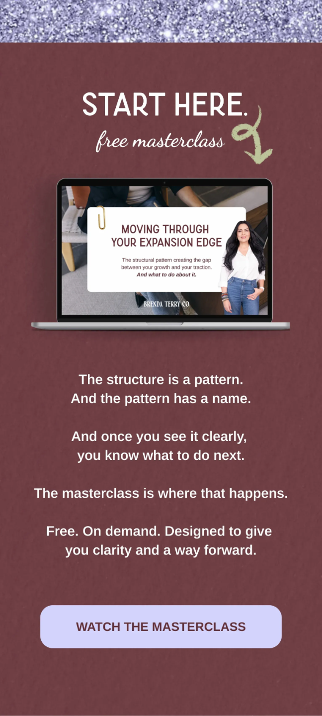 Mobile Brenda Terry Co. homepage section for Moving Through Your Expansion Edge, a free masterclass for growth-driven women in business navigating expansion, internal capacity, and increased demand