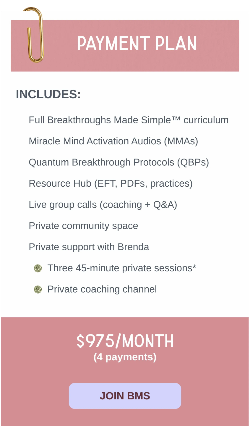 Breakthroughs Made Simple™ pricing options showing monthly payment plan and pay-in-full bonus for growth-driven women in business seeking capacity recalibration and sustainable results