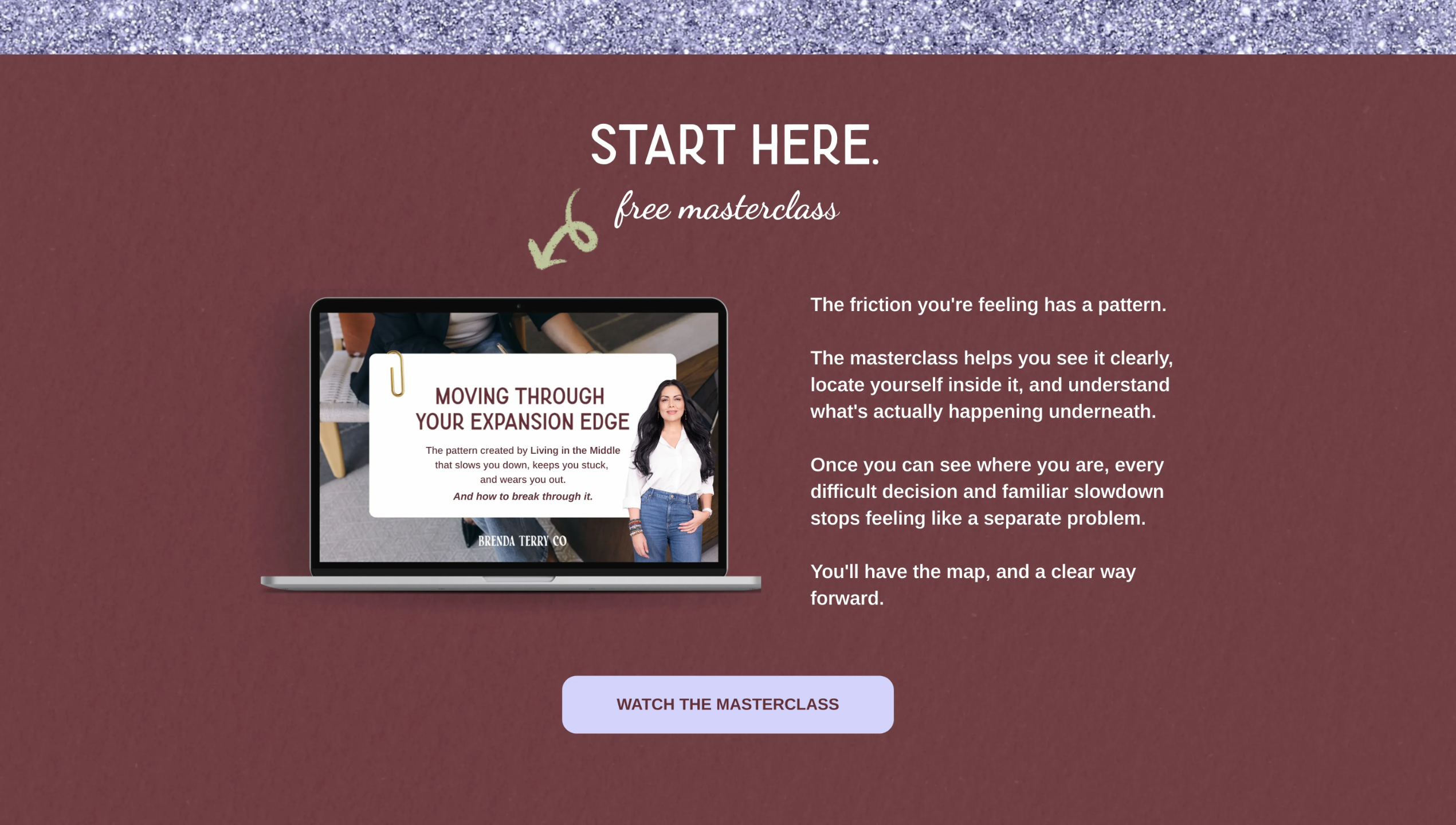 Brenda Terry Co. homepage masterclass section inviting growth-driven women in business to watch Moving Through Your Expansion Edge, a free on-demand masterclass on internal capacity, increased demand, and sustainable traction.