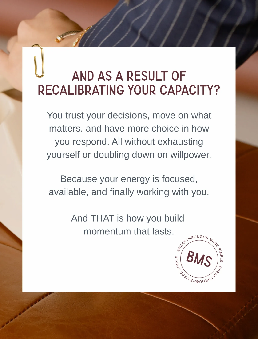 Growth-driven woman in business achieving sustainable traction, clear decision-making, and aligned momentum through capacity recalibration