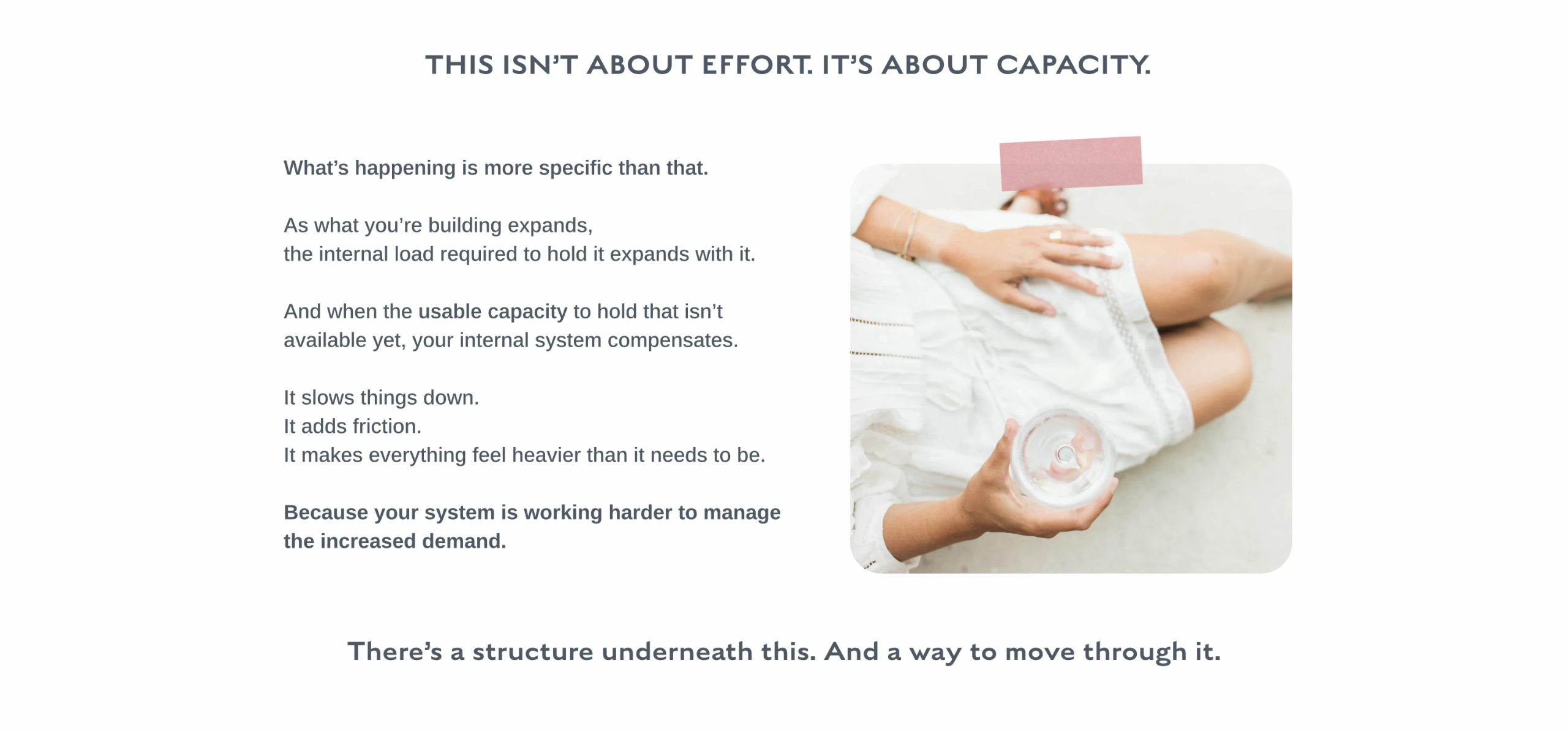 Brenda Terry Co. homepage section explaining the difference between effort and internal capacity, for growth-driven women in business navigating increased demand, expansion, and sustainable growth.