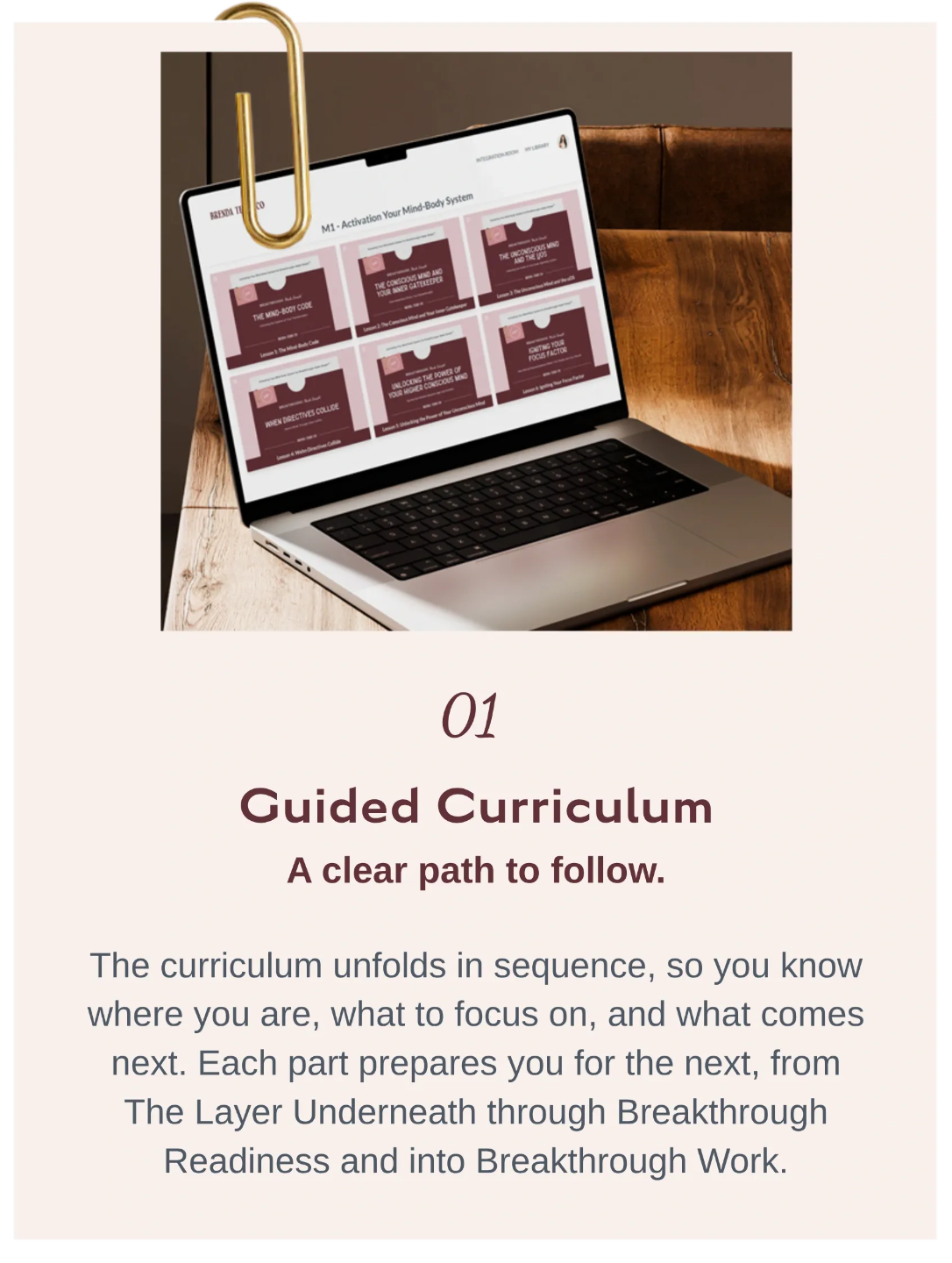 01 Guided Curriculum    Guided curriculum inside Breakthroughs Made Simple™ showing structured lesson pathway designed to help women in business follow a clear step-by-step growth process.