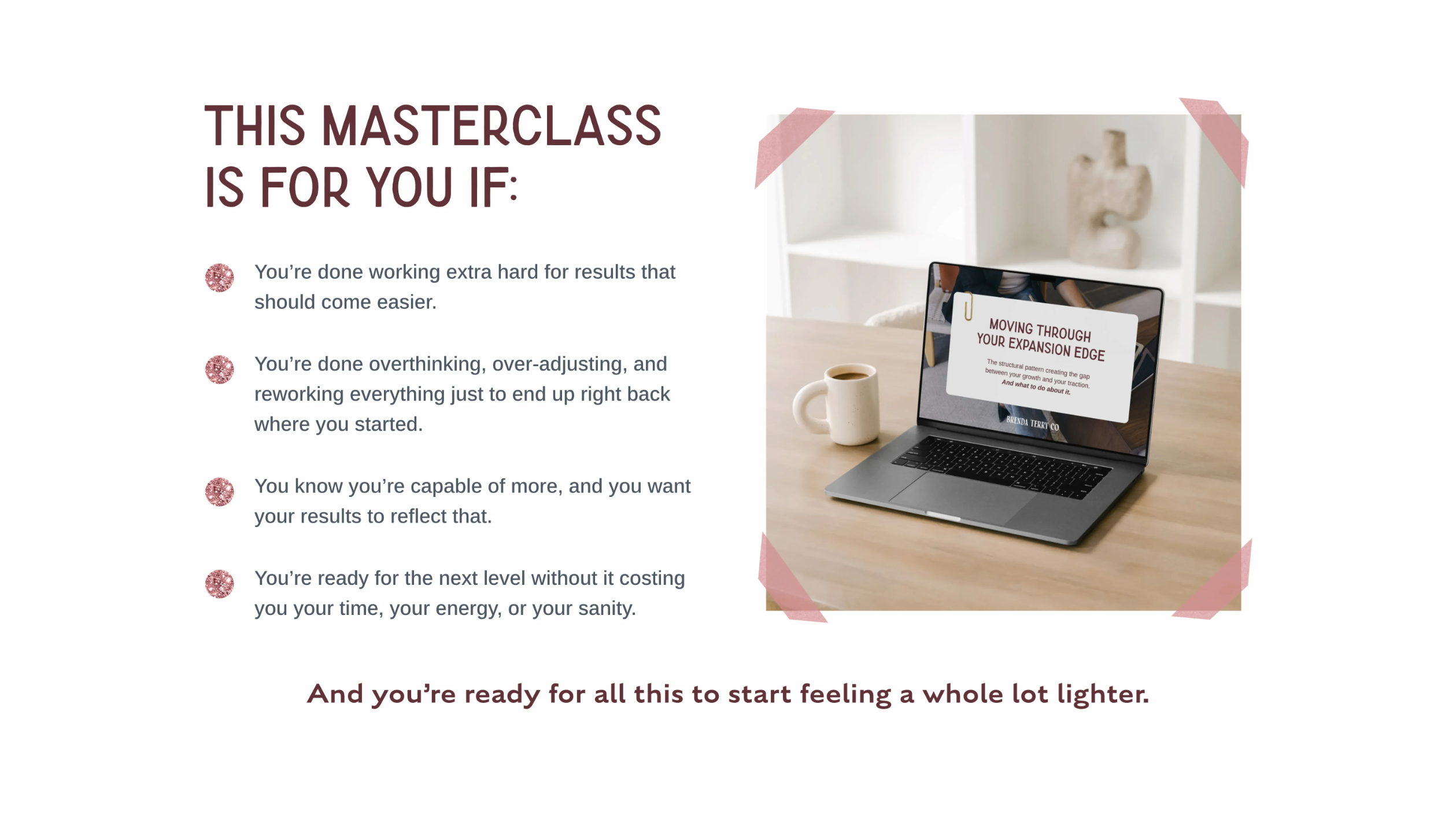 Growth-driven women in business learning how to overcome overworking, overthinking, and stalled progress through an on-demand masterclass on sustainable growth and momentum