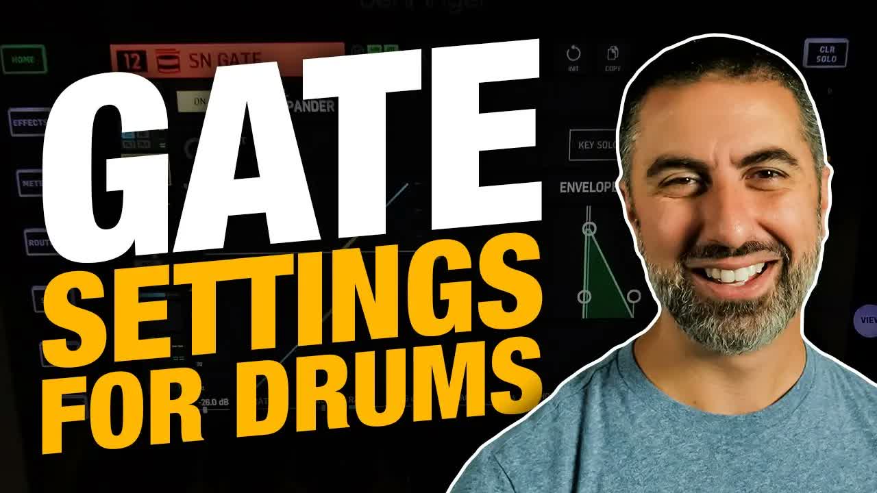 James Attaway beside the words “Gate Settings for Drums” and a gate control display.