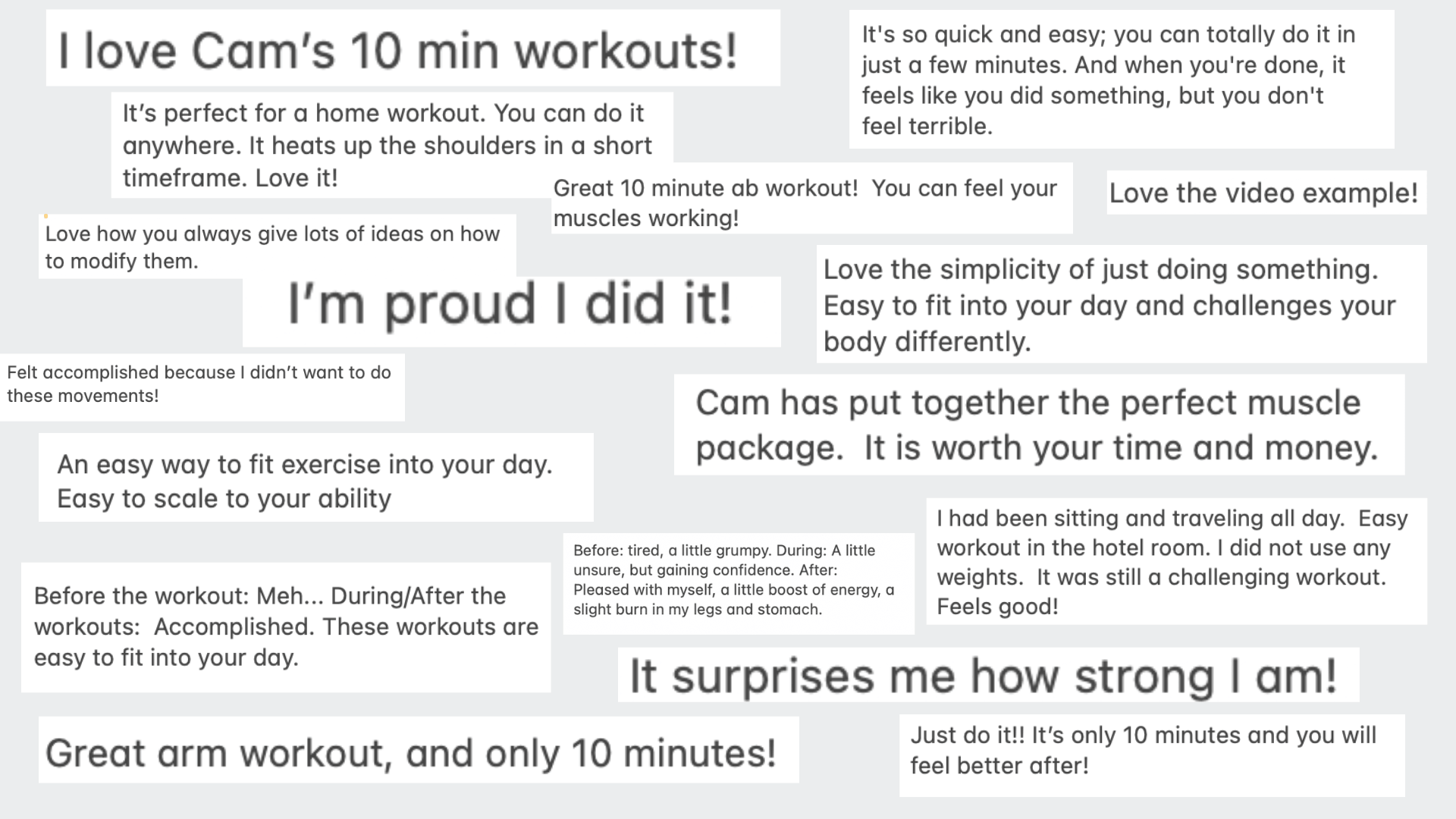 Testimonials from real women using the mini workouts