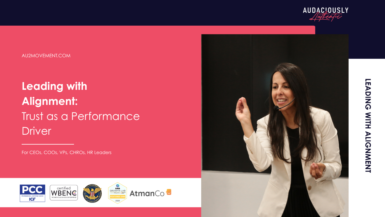 Picture of CEO Anadel Alberti giving a motivational speech and title of the article