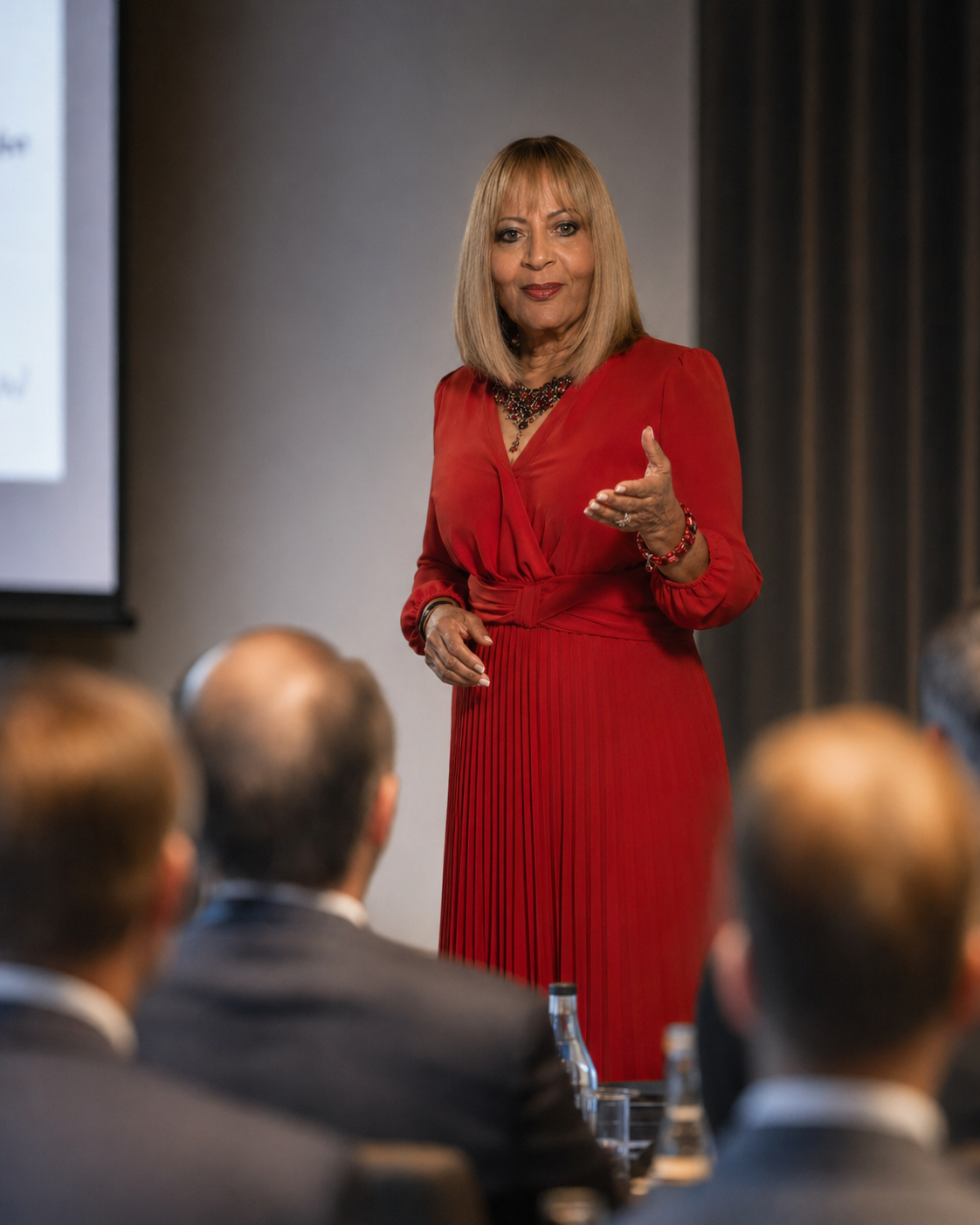 Sahar Andrade, Neuroleadership Coach, teaching a live leadership session to a room of executives