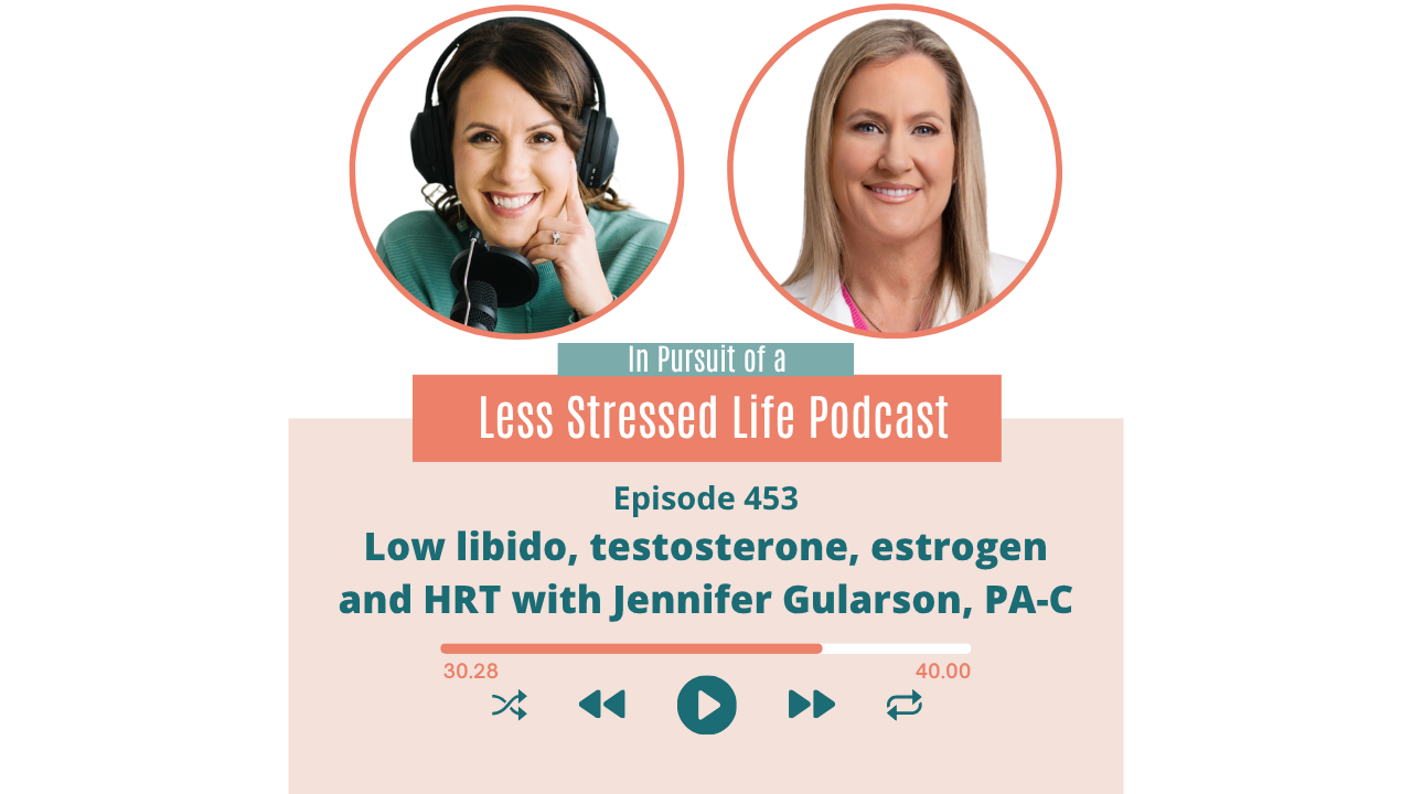 Podcast cover art featuring Christa Biegler and Jennifer Gularson: Episode 453 Low libido, testosterone, estrogen and HRT with Jennifer Gularson, PA-C