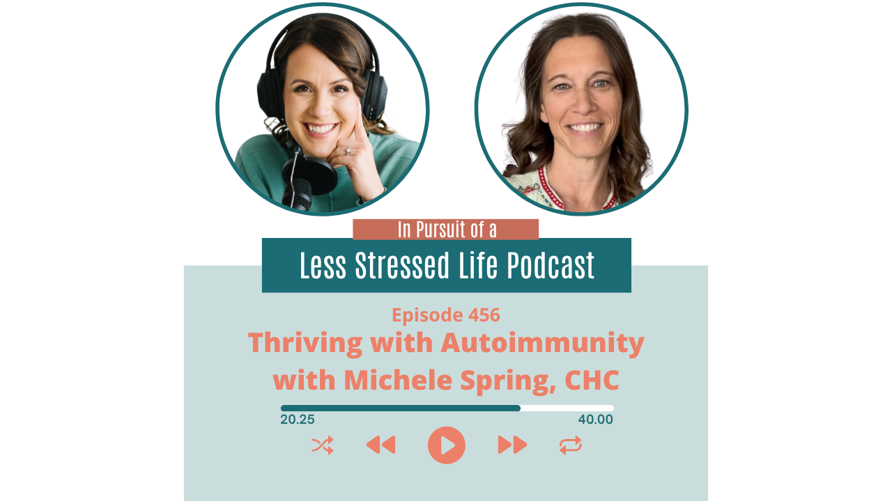 Podcast cover art featuring Christa Biegler and Michele Spring: Episode 456 Thriving with Autoimmunity with Michele Spring, CHC