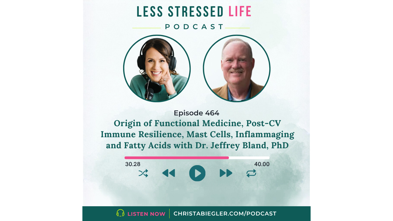 Podcast cover art featuring Christa Biegler and Dr. Jeffrey Bland: Episode 464 Origin of Functional Medicine, Post-CV Immune Resilience, Mast Cells, Inflammaging and Fatty Acids with Dr. Jeffrey Bland, PhD