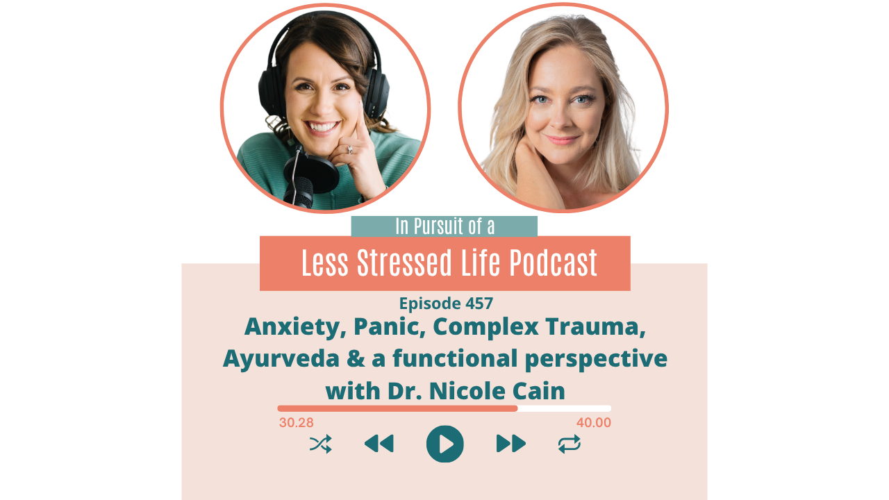 Podcast cover art featuring Christa Biegler and Dr. Nicole Cain: Episode 457 Anxiety, Panic, Complex Trauma, Ayurveda & a functional perspective with Dr. Nicole Cain