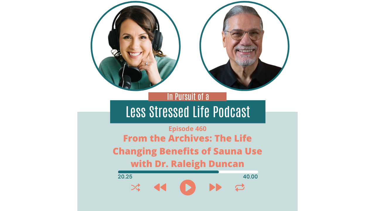 Podcast cover art featuring Christa Biegler and Dr. Raleigh Duncan: Episode 460 From the Archives: The Life Changing Benefits of Sauna Use with Dr. Raleigh Duncan