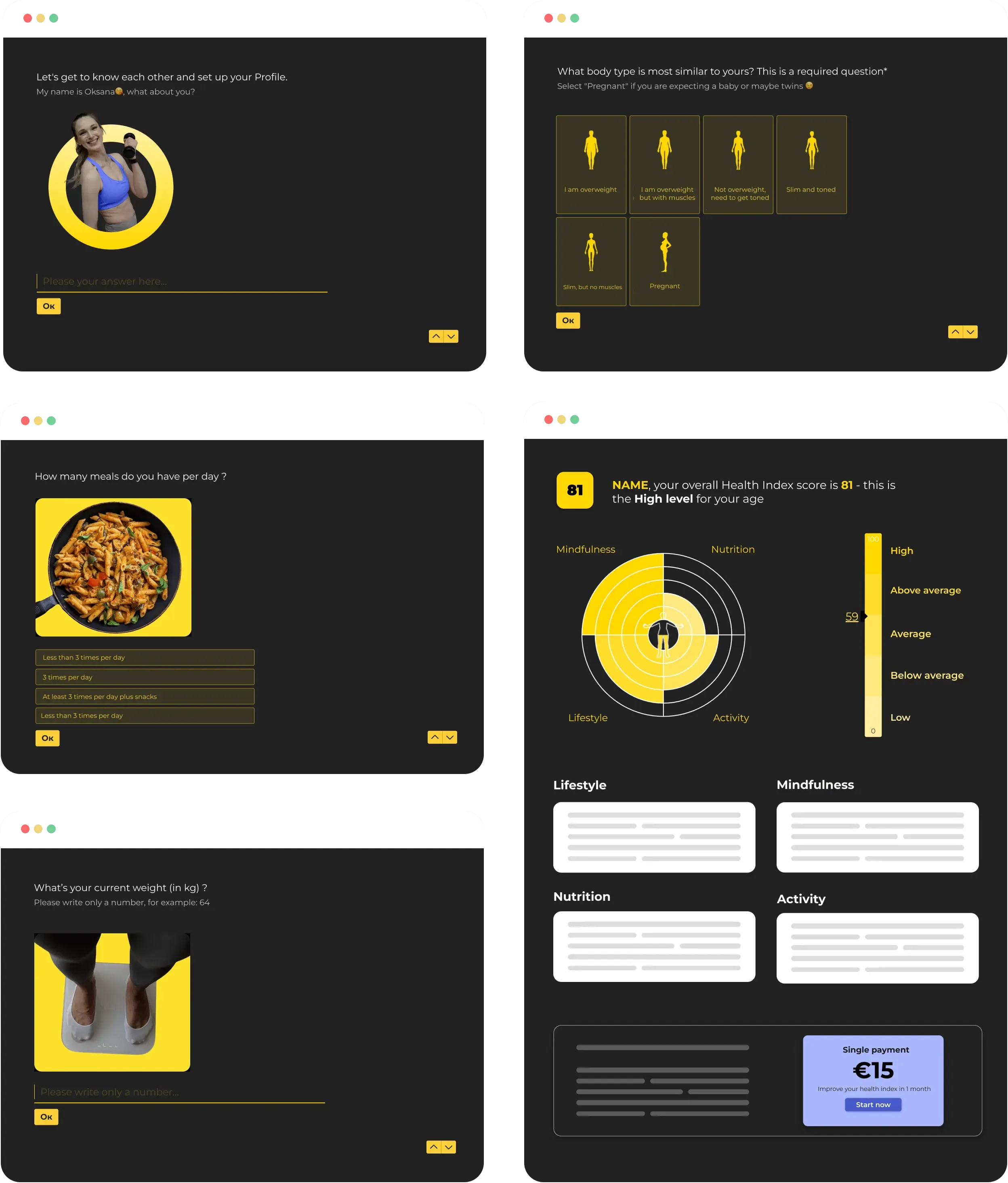 Website & mobile design London | Prototype of quiz and results page for fitness brand