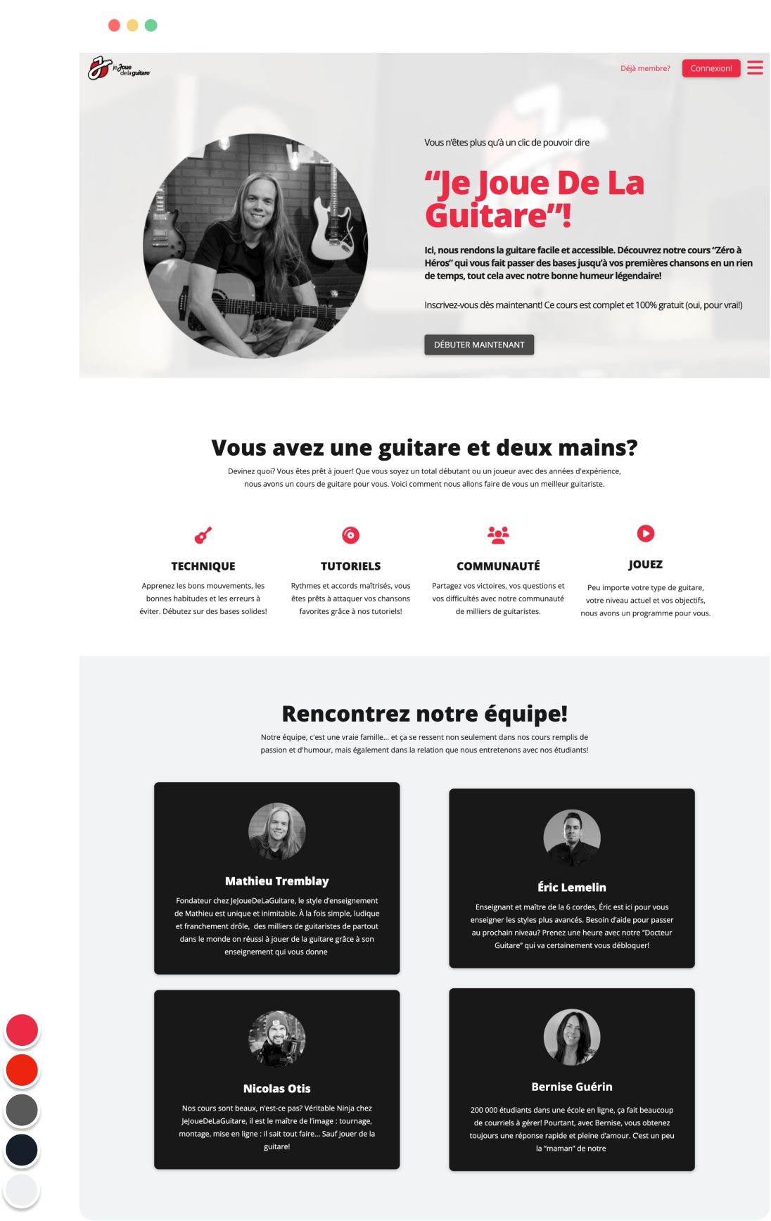 Website & mobile design London | Jejouedelaguitare sales page with flowing design