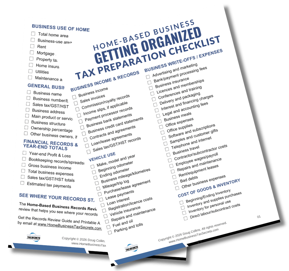 Home-Based Business Tax Preparation Checklist with sample checklist pages