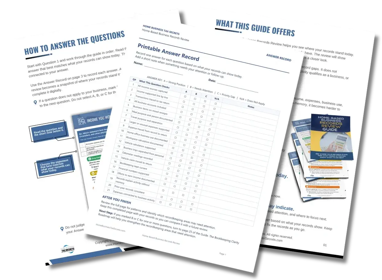 Printable Answer Record included with the Home-Based Business Records Review Guide