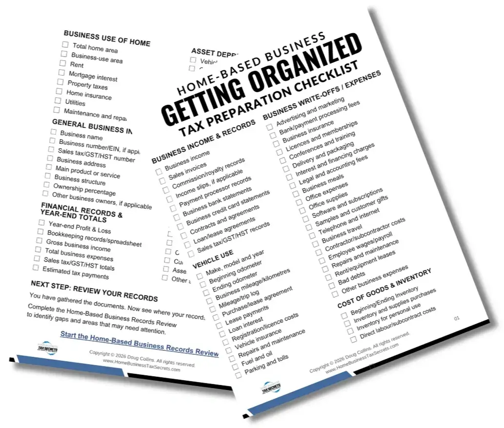 Home-Based Business Tax Preparation Checklist with sample checklist pages