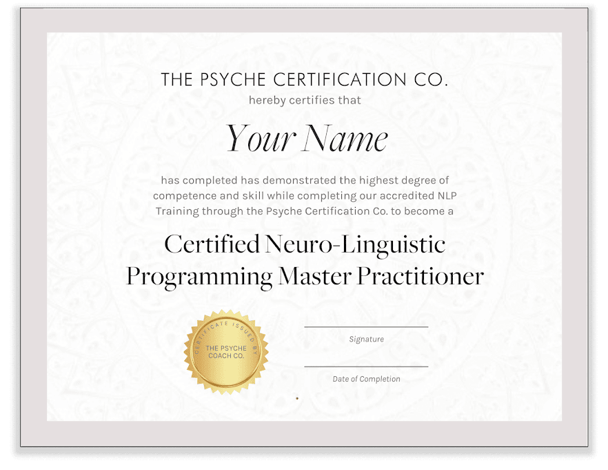 Certified NLP Master Practitioner certificate