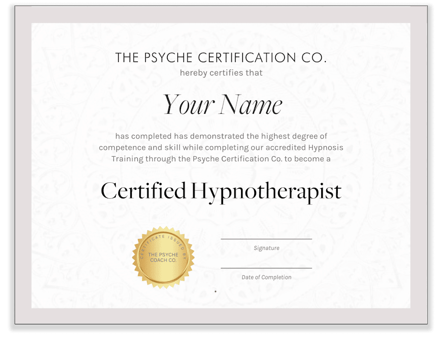 Certified Clinical Hypnotherapy certificate