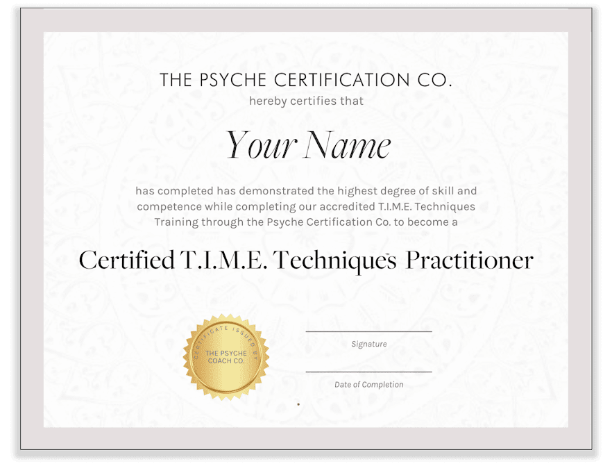 Certified T.I.M.E. Techniques certificate