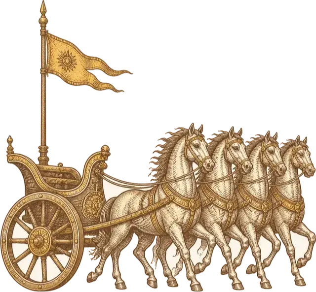 Carro con cuatro caballos, grabado punteado