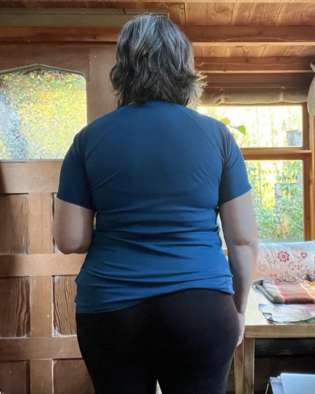 Carmen before starting LumaBody, back view