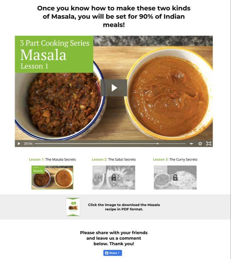 The Global Vegetarian sales page with course video