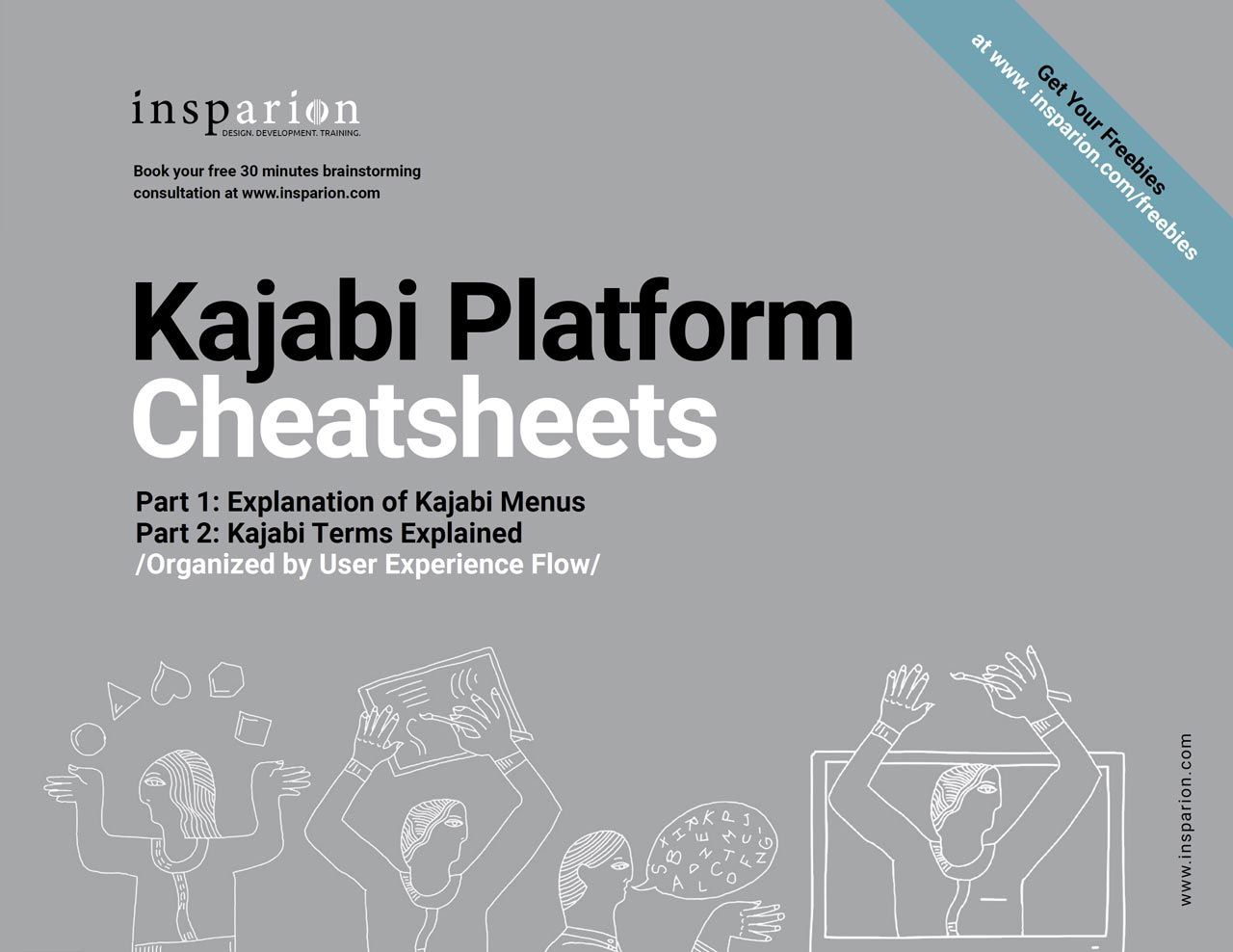 Cover of the PDF document called" Kajabi Platform Cheatsheets."
