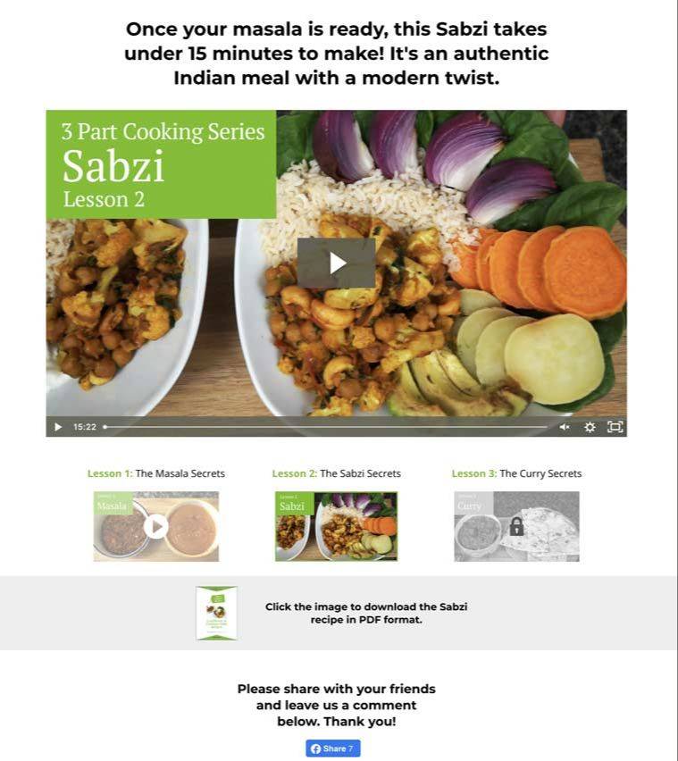 A second Global Vegetarian sales page with course video