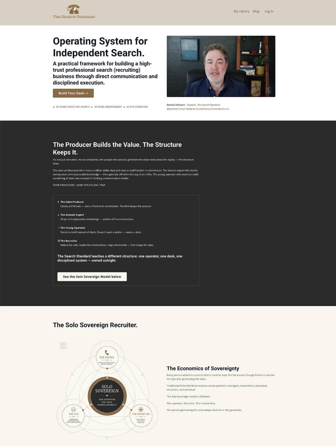 The Search Standard website, home page and course interior