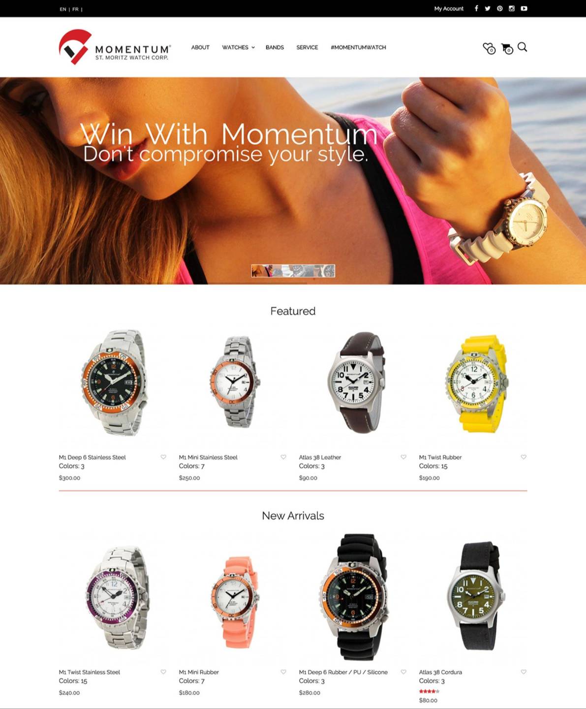 The Momentum Watches Shopify store home page