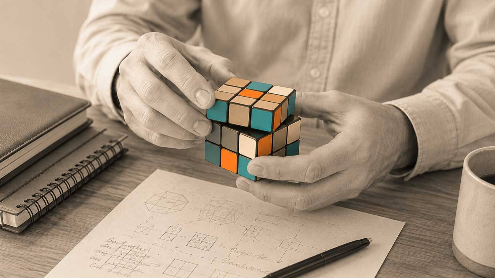 Hands solving a Rubik’s cube