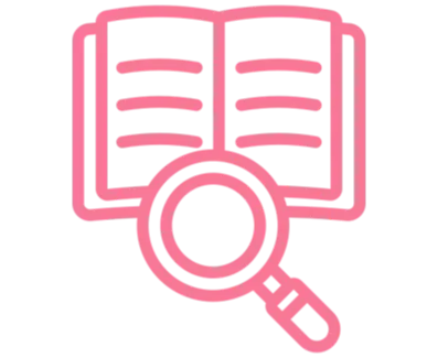 Book and magnifying glass in hot pink