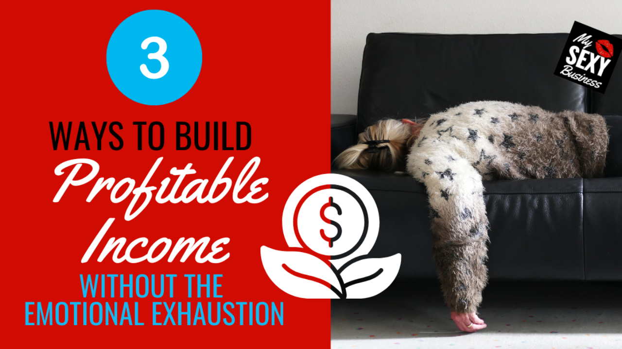 3 Ways To Build Profitable Income Without The Emotional Exhaustion, Image is person sleeping on a couch