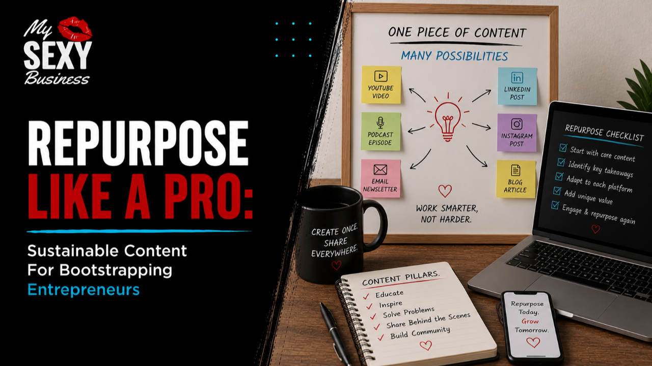 Repurpose Like A Pro: Sustainable Content For Bootstrapping Entrepreneurs - image whiteboard with writing on it