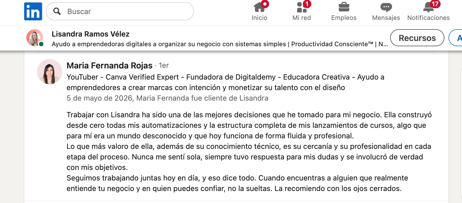 Testimonio para Lisandra Ramos