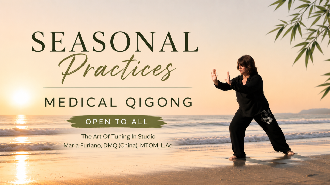 Medical Qìgōng seasonal practice with Maria Furlano on the beach at sunrise, part of The Art Of Tuning In Studio.