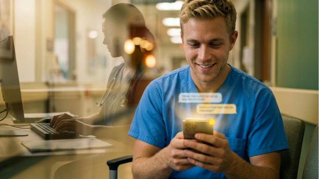 Supporto Telegram — infermiere smartphone pausa
