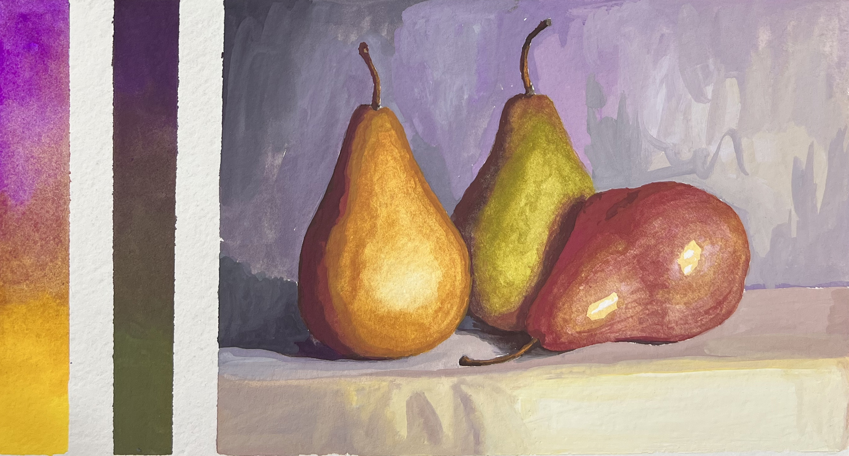 Three Pears Painted Using Two Colors