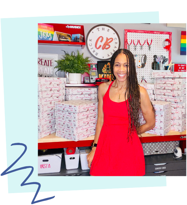 Kathy Strahs standing in a kitchen with her Away Day subscription box