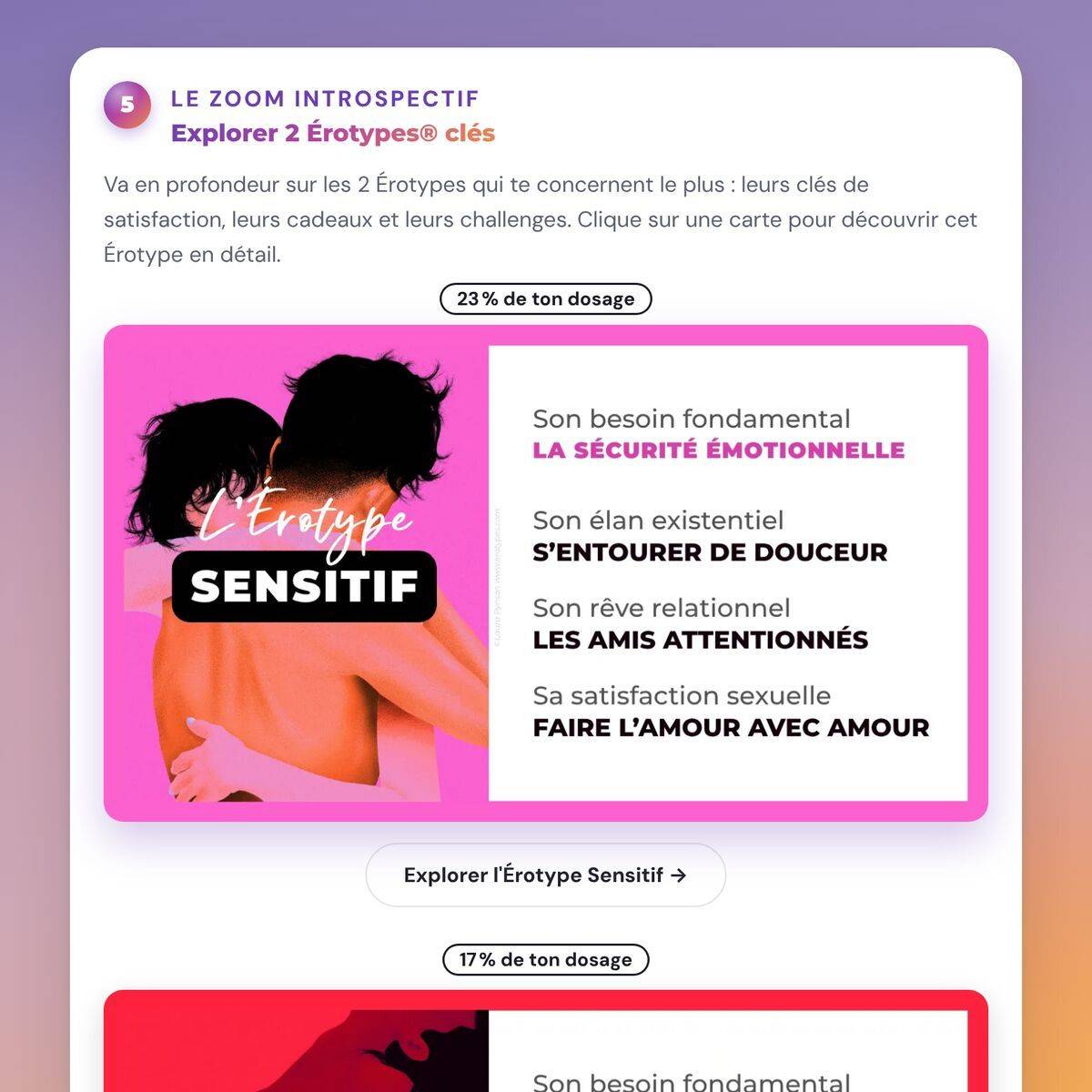 Aperçu du zoom sur 2 Érotypes clés de la page de résultats