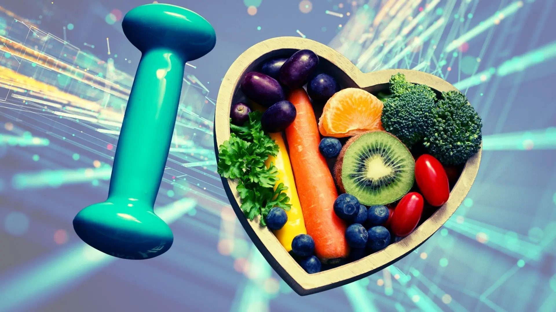 Fruit bowl with blue dumbell