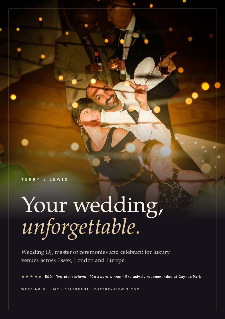 Cover of the Terry J Lewis wedding DJ and MC brochure