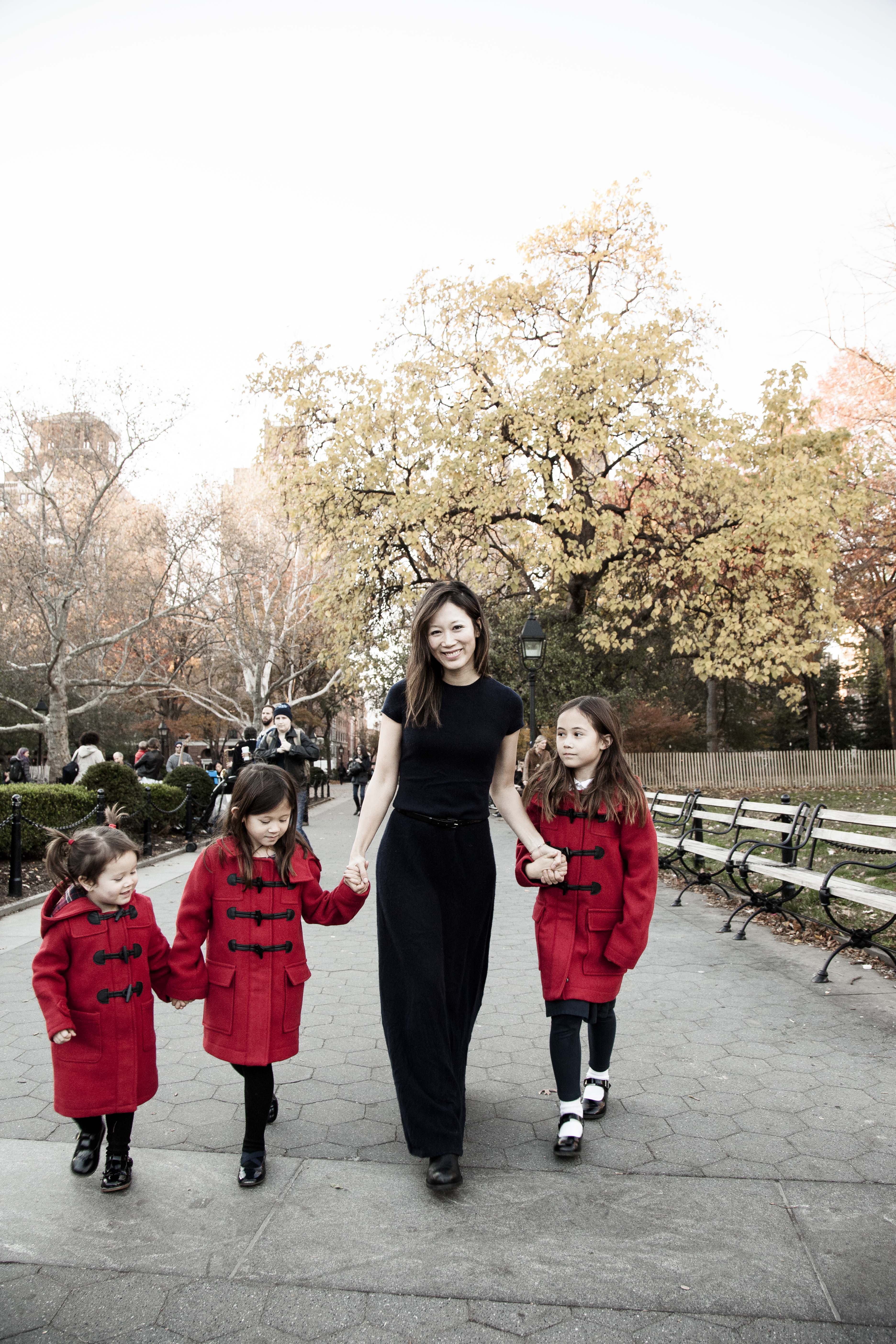 Sophia Ruan Gush&eacute;e walking with her three daughters
