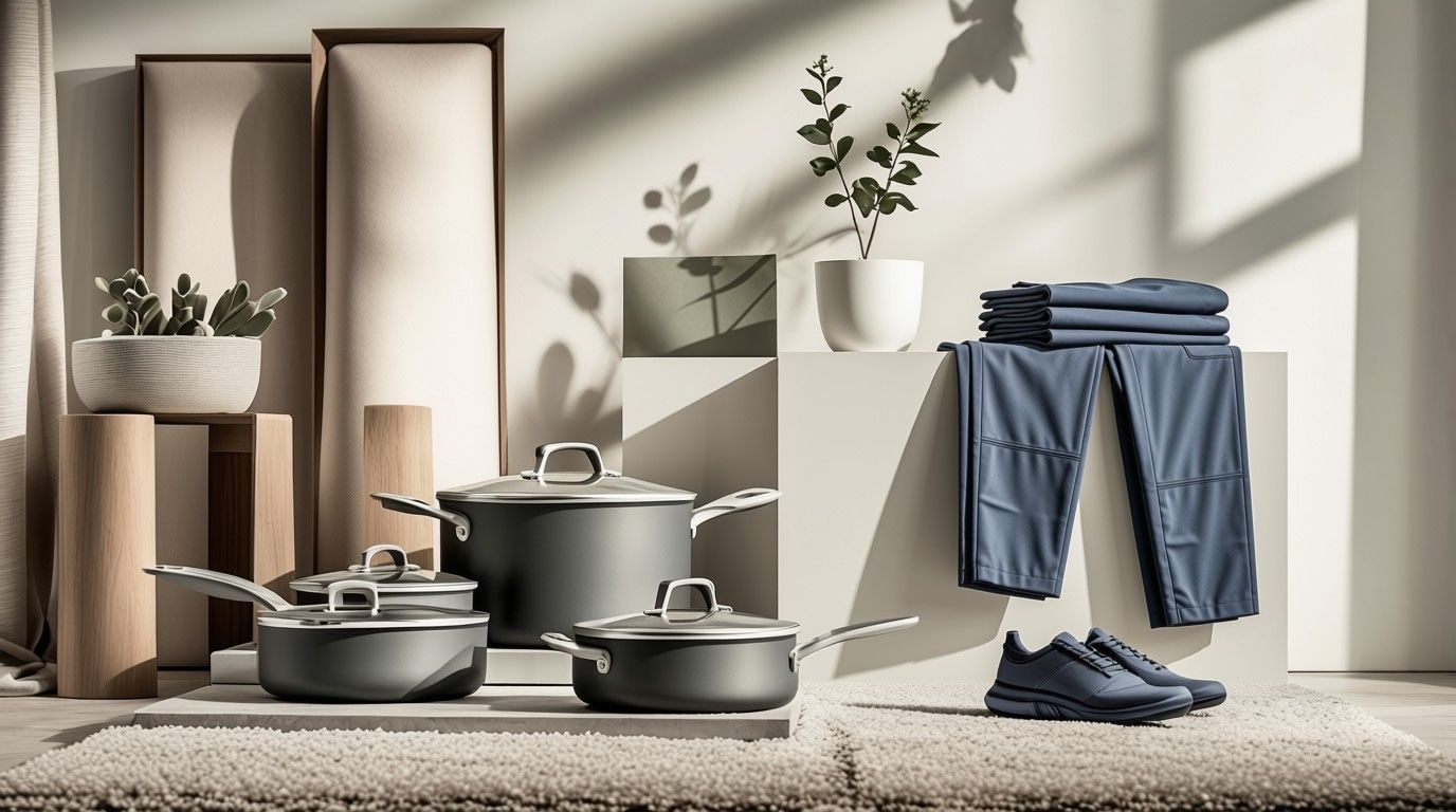 Everyday products that often contain PFAS forever chemicals: nonstick cookware, water-resistant clothing, and athletic shoes.