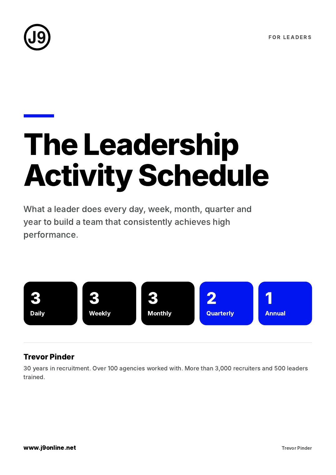 The J9 Leadership Activity Schedule cover page
